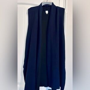 Elegant Navy Long Open-Front Cardigan with Lace Up Side Details